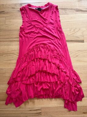 Grace Elements Asymmetrical Ruffle Tank Dress - Hot Pink